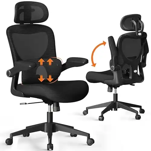 SUNNOW Mesh Office Chair, Ergonomic Desk Chair with Adjustable Lumbar Support & Flip-up Armrest, Comfort Wide Seat, High-Back Computer Task Chair for Home Office Student